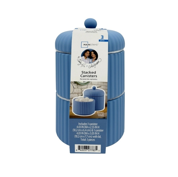 MAINSTAYS By Becky G. & Alejandra Blue 3-Piece Stacked Bathroom Canisters - Picture 1 of 7